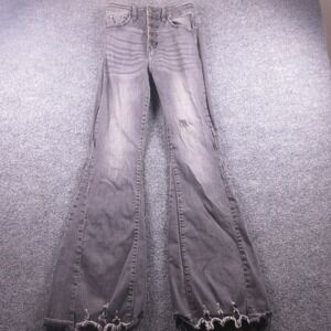 KanCan Jeans Womens 25 Gray Charcoal Wash Ultra High Rise Super Flare Denim